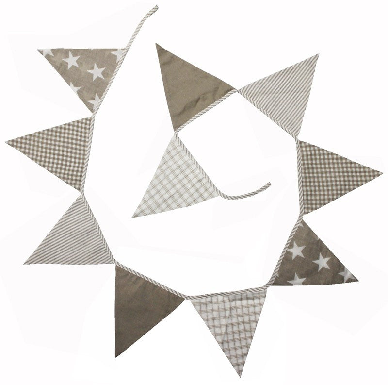 Lachlan Natural & White Cotton Bunting Flags - Gingham, Stars & Stripes