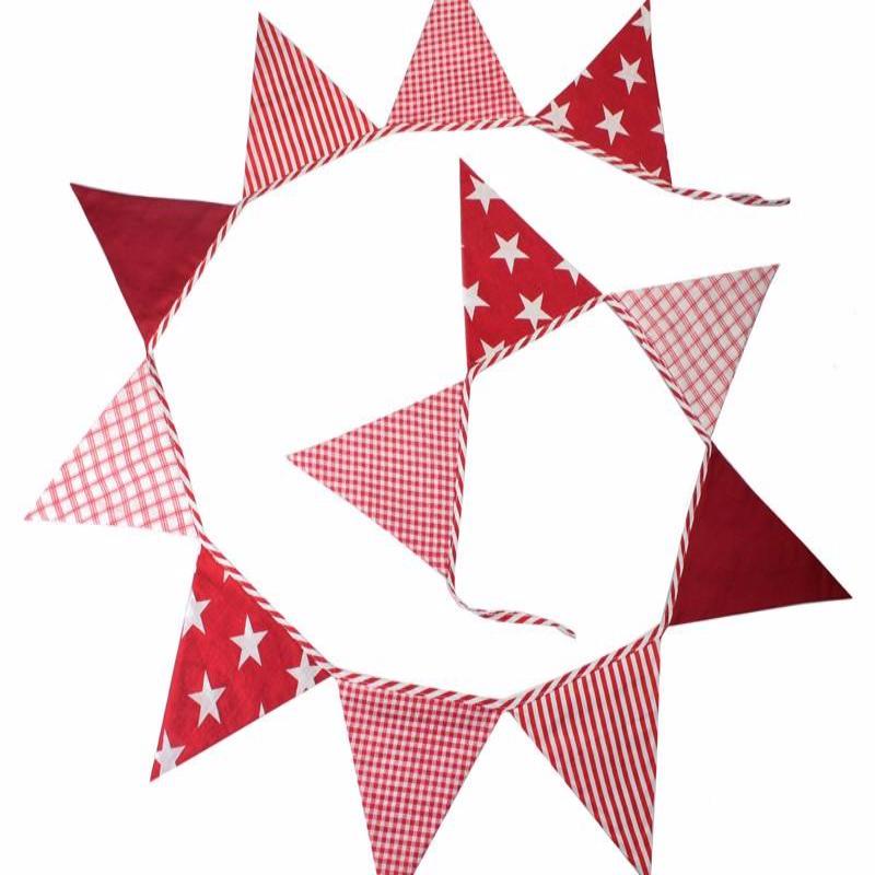 Lachlan Cotton Red & White Bunting Flags - Gingham, Stars & Stripes