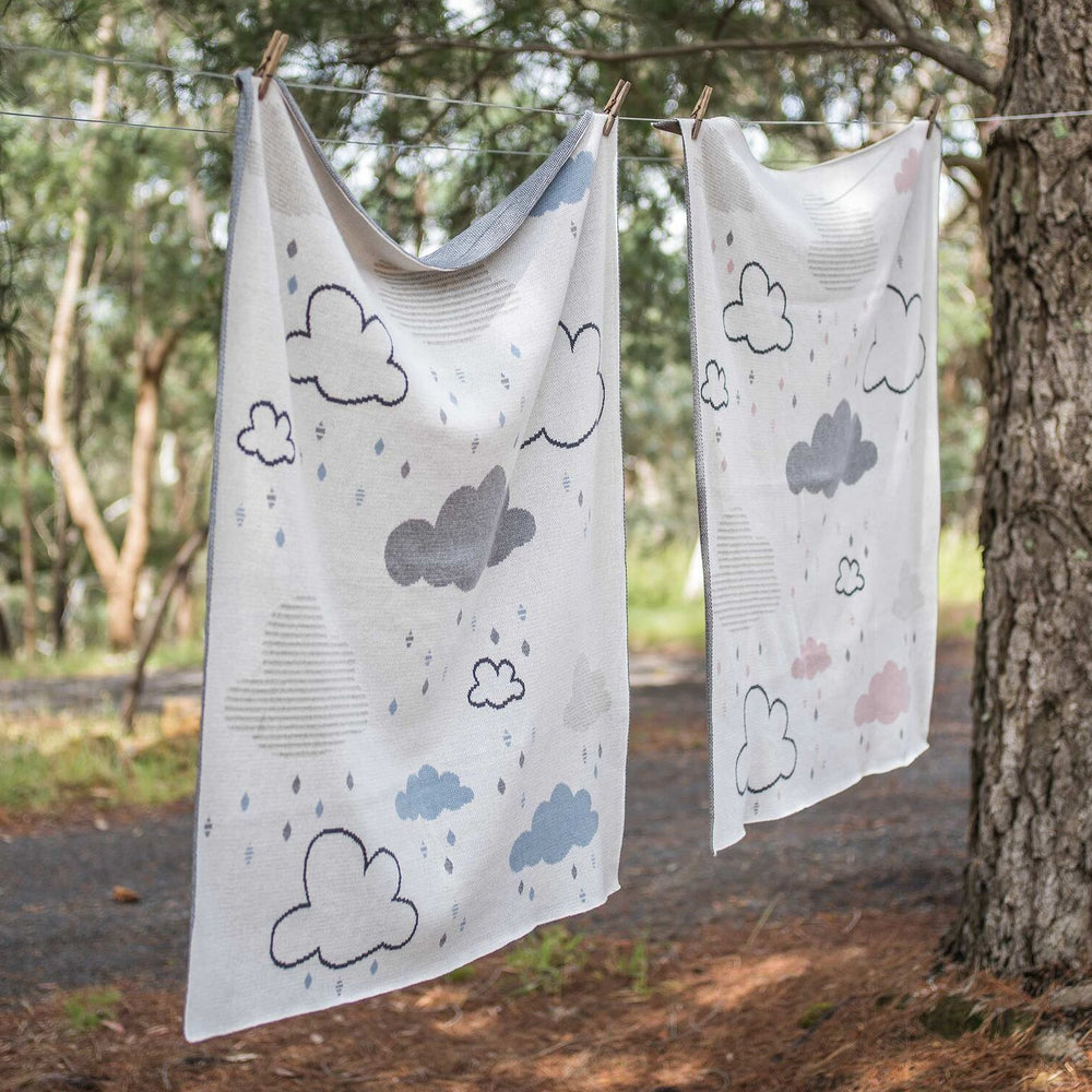 Baby Boys Girls Clouds Cotton Gift Boxed Blanket in Blue or Pink