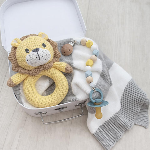 Leo the Lion Knitted Grab Rattle Newborn Baby Shower Gift Idea