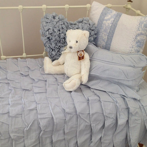 Shabby Chic Ruffle Cot Quilt & Cushion Cover Set in Blue