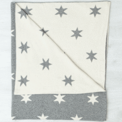Cotton Baby Star Grey Reversible Pram Cot Blanket Wrap
