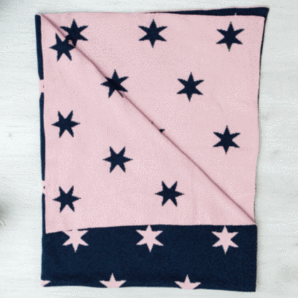 Cotton Star Pink Navy Reversible Baby Pram Cot Blanket Wrap
