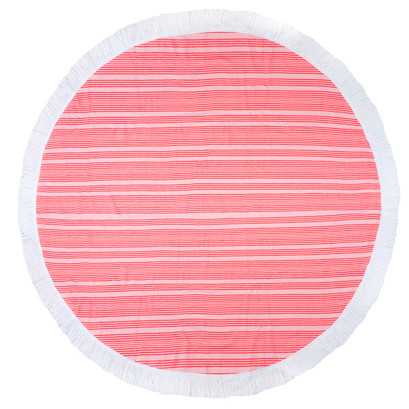 Horizon Coral Stripe Round Beach Towel