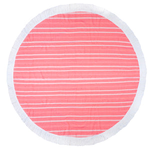 Horizon Coral Stripe Round Beach Towel