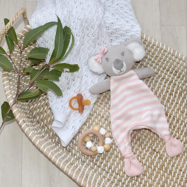 Chloe Koala Cotton Knit Baby Soother Security Blanket Lovely Linen
