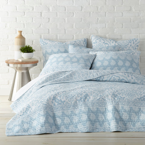 Blue Cotton Quilted York Coverlet Bedcover Set Available in 4 Sizes