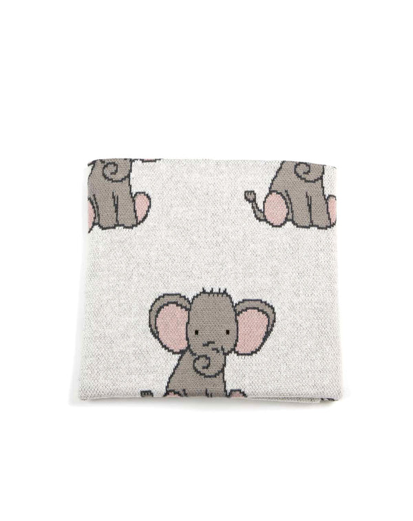 Baby Girls Pink Elephant Cotton Knit Baby Blanket