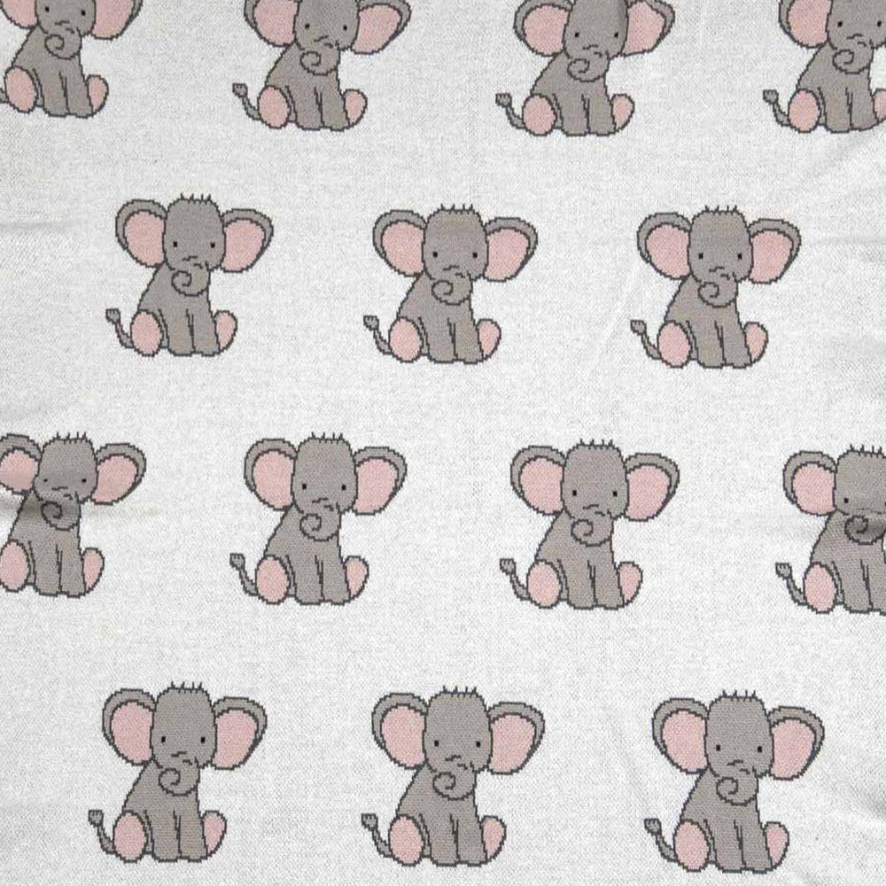 Baby Girls Pink Elephant Cotton Knit Baby Blanket