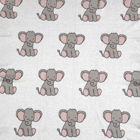 Baby Girls Pink Elephant Cotton Knit Baby Blanket & Bonus Emma Heart Rattle