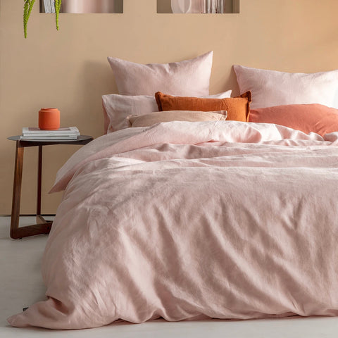 Blush Pink French Linen KAS Quilt Cover Set in Queen or King Bed