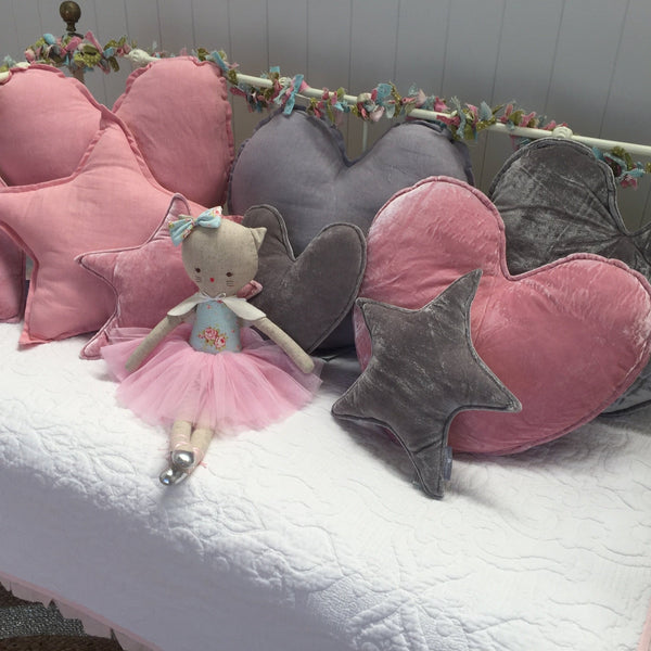 Small Grey Velvet Heart Shaped Cushion