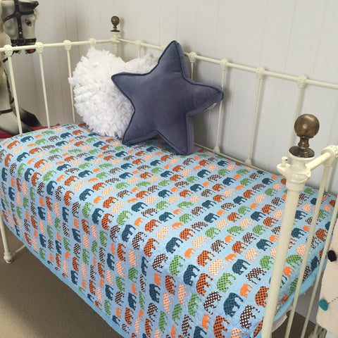 Blue Elephants Coverlet Nursery Cot Quilt Blanket