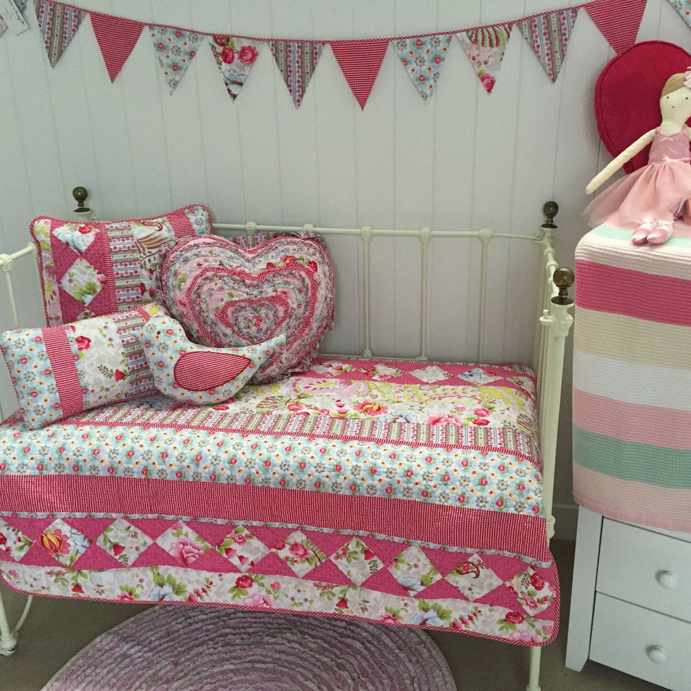 Cotton Quilted Stella Floral Cot Quilt Coverlet