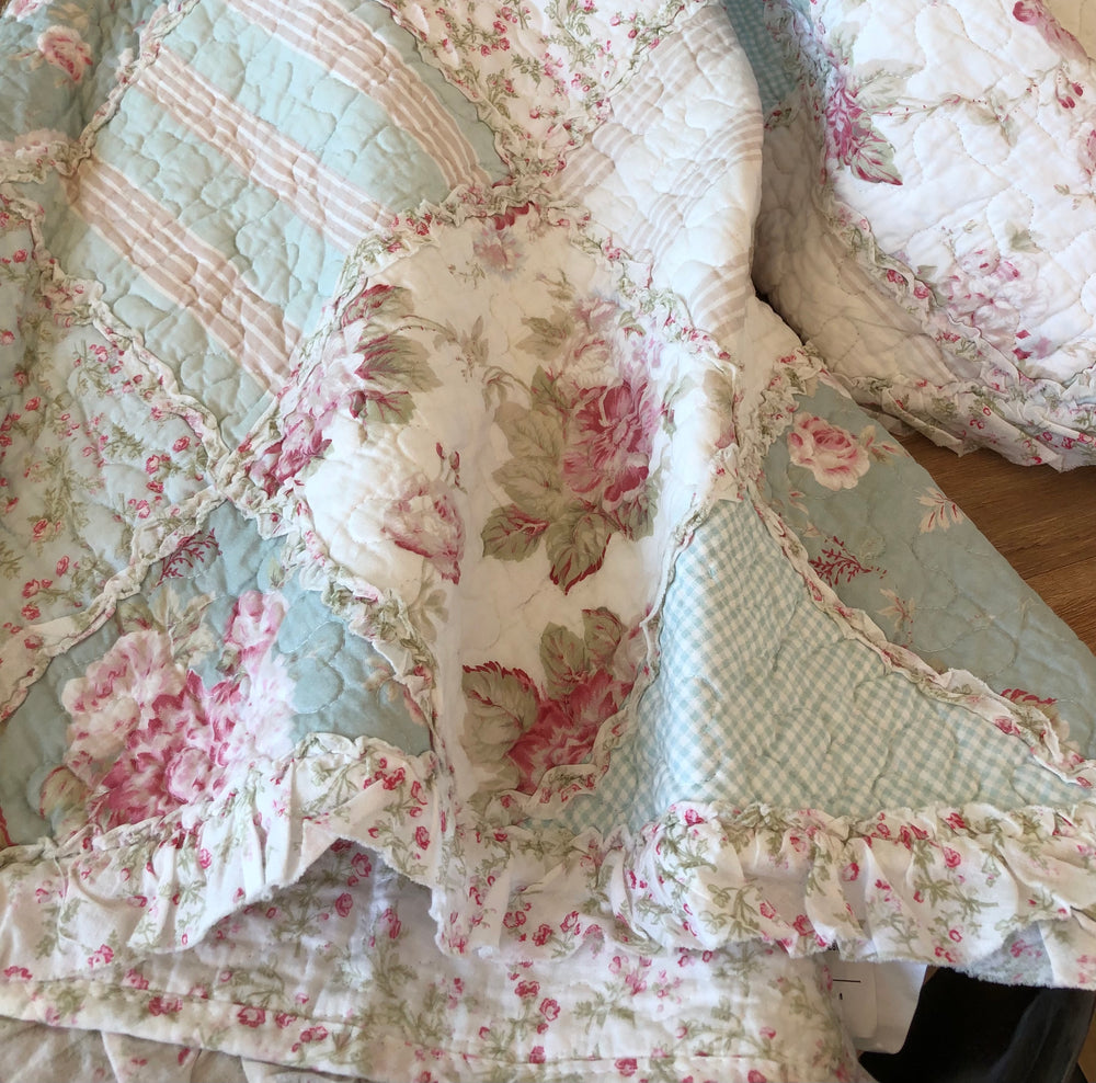 Country Charm Floral Multi Quilted Patchwork Cotton Throw Rug