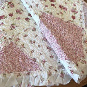 Sarah Rose Pink Floral Patchwork Ruffle Quilted Coverlet Bedcover