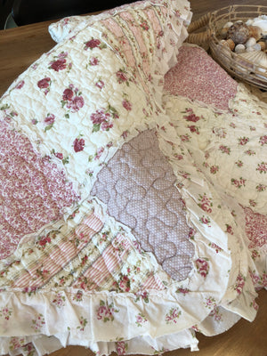 Sarah Rose Pink Floral Patchwork Ruffle Quilted Coverlet Bedcover