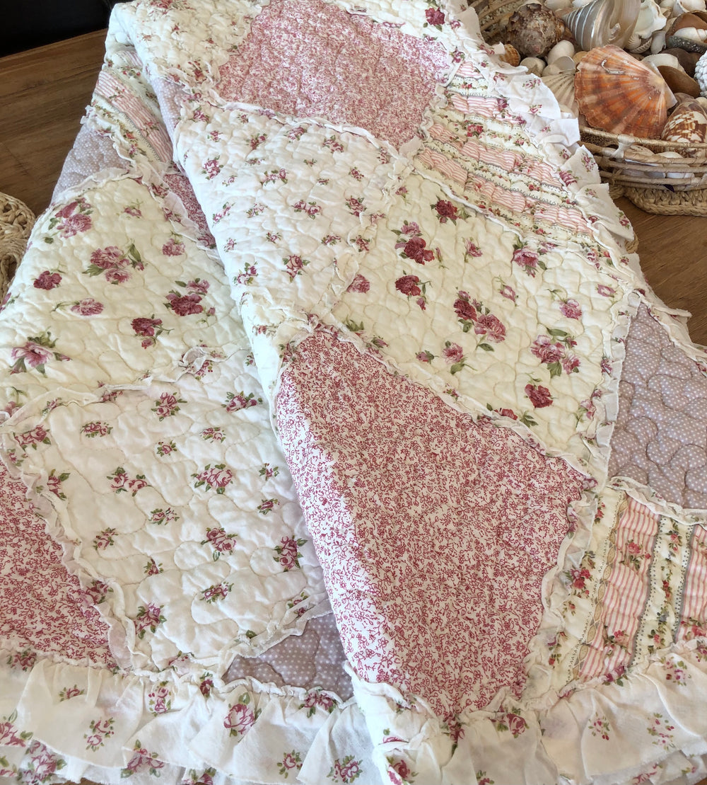 Sarah Rose Floral Multi Quilted Patchwork Cotton Throw Rug
