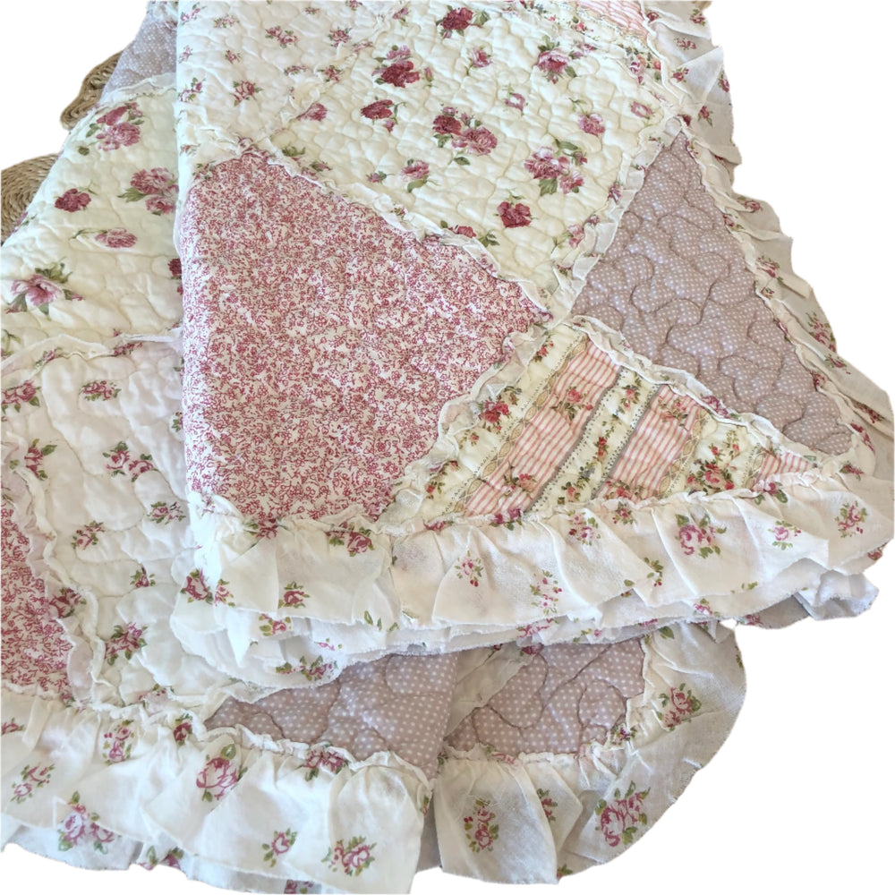 Sarah Rose Floral Multi Quilted Patchwork Cotton Throw Rug