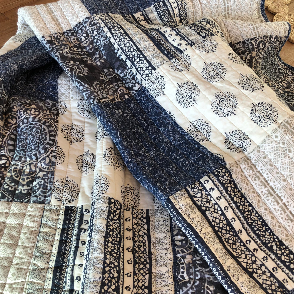 Horizon Blue Multi Quilted Patchwork Cotton Throw Rug