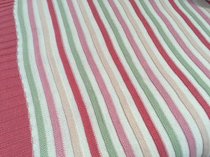 Striped Cotton Knit Baby Cot Pram Blanket in Pink or Blue