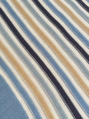 Striped Cotton Knit Baby Cot Pram Blanket in Pink or Blue