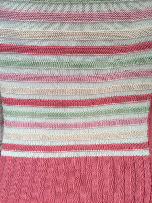Striped Cotton Knit Baby Cot Pram Blanket in Pink or Blue