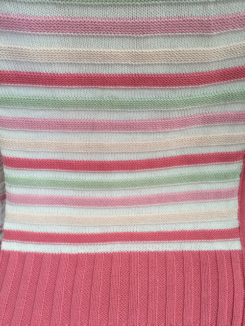 Striped Cotton Knit Baby Cot Pram Blanket in Pink or Blue