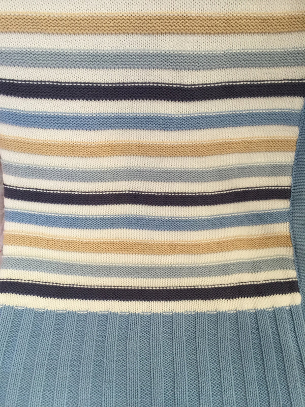 Striped Cotton Knit Baby Cot Pram Blanket in Pink or Blue
