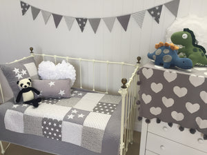 Lachlan Grey & White Bunting Flags -Gingham, Stars, Stripes