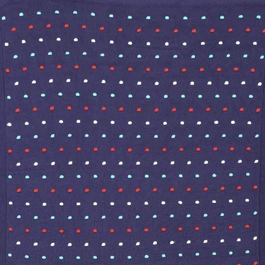 Blue Multi Cotton Knit Pom Pom Baby Blanket