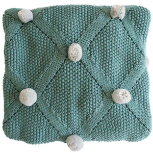 Sage Green & Grey Pom Pom Organic Cotton Baby Blanket