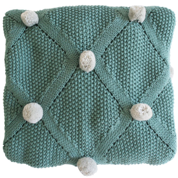 Sage Green & Grey Pom Pom Organic Cotton Baby Blanket