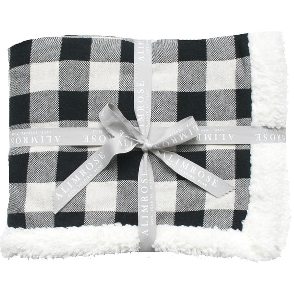 Black and White Gingham Check Sherpa Baby Blanket