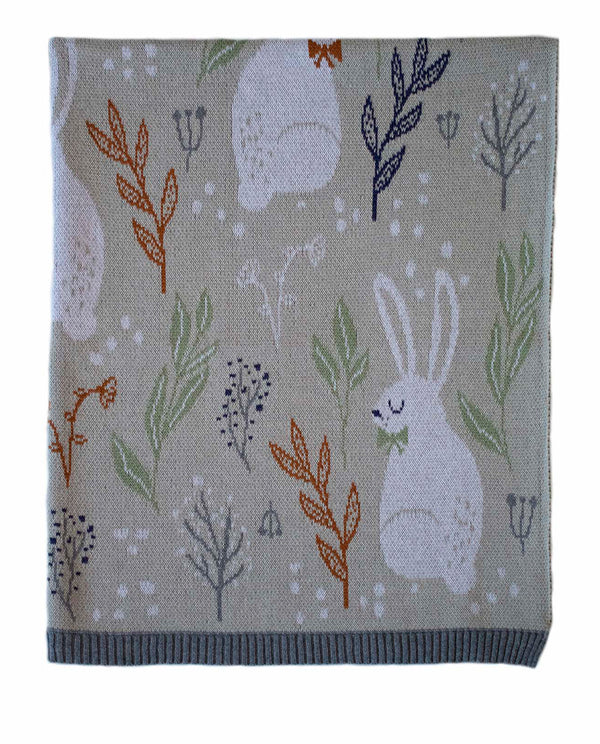 2 pce Nature Bunny Natural Cotton Baby Blanket & Matching Wrap