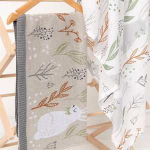 2 pce Nature Bunny Natural Cotton Baby Blanket & Matching Wrap