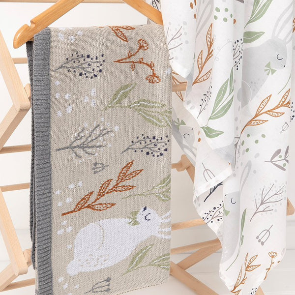 2 pce Nature Bunny Natural Cotton Baby Blanket & Matching Wrap