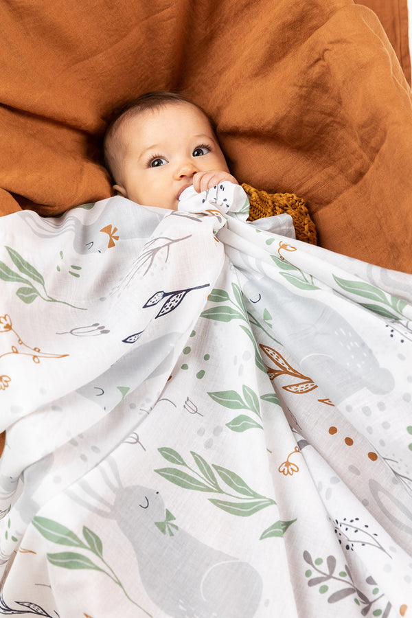 2 pce Nature Bunny Natural Cotton Baby Blanket & Matching Wrap