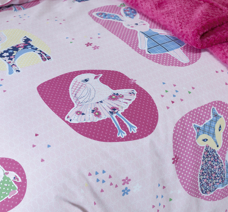 Forest Friends Kids Pink Quilt Cover Set