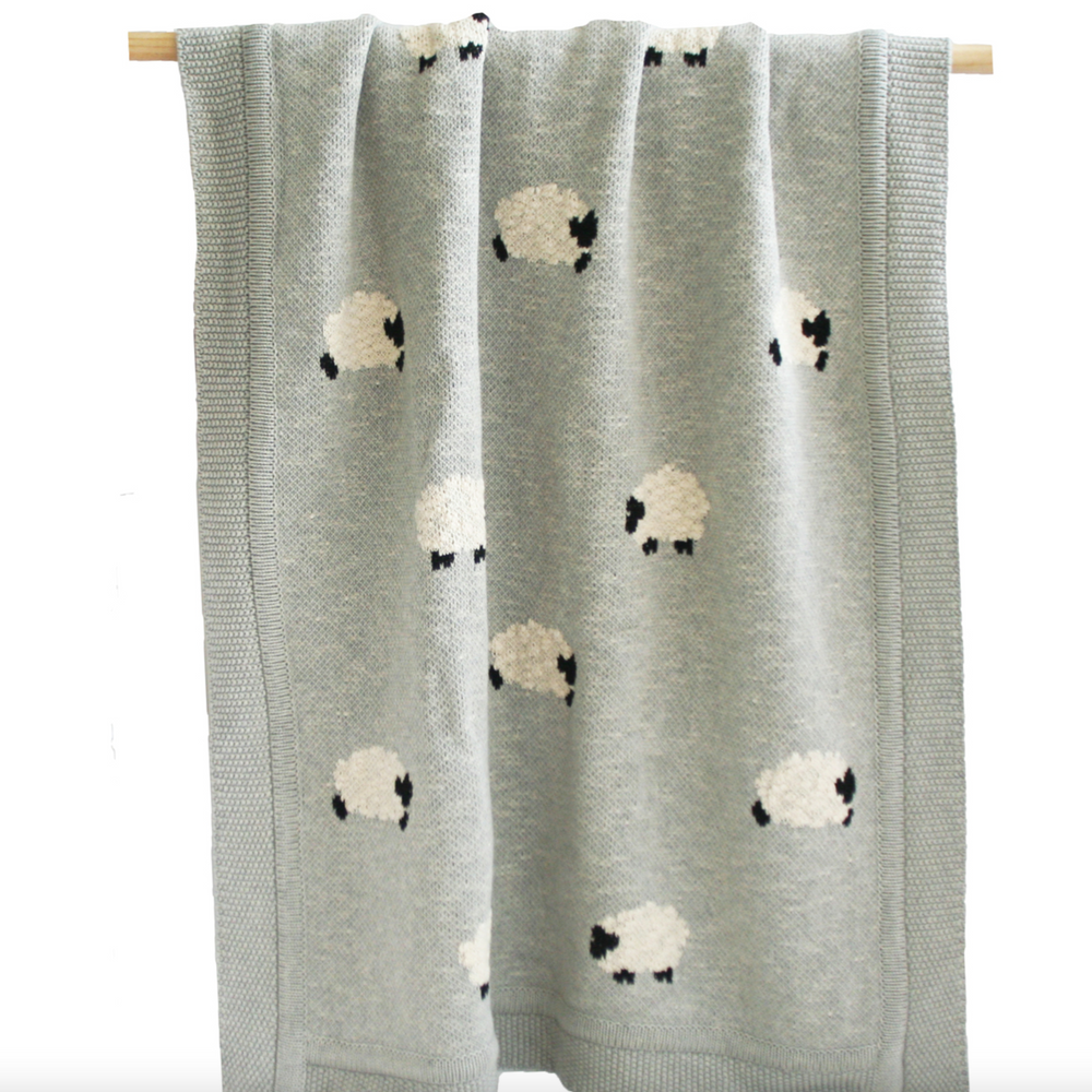 Baa Baa Grey Lamb Organic Cotton Baby Blanket