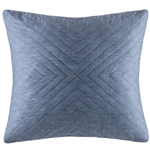Delphine Blue Cotton Sateen Quilted European Pillow Case / Large Cushion