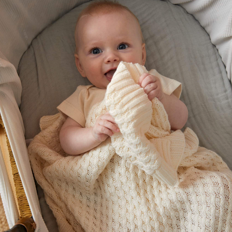 Cream Basket Weave Cotton Knit Baby Blanket