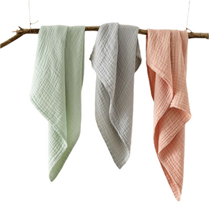 Double Muslin Cotton Baby Blanket Wrap in Grey, Sage or Peach