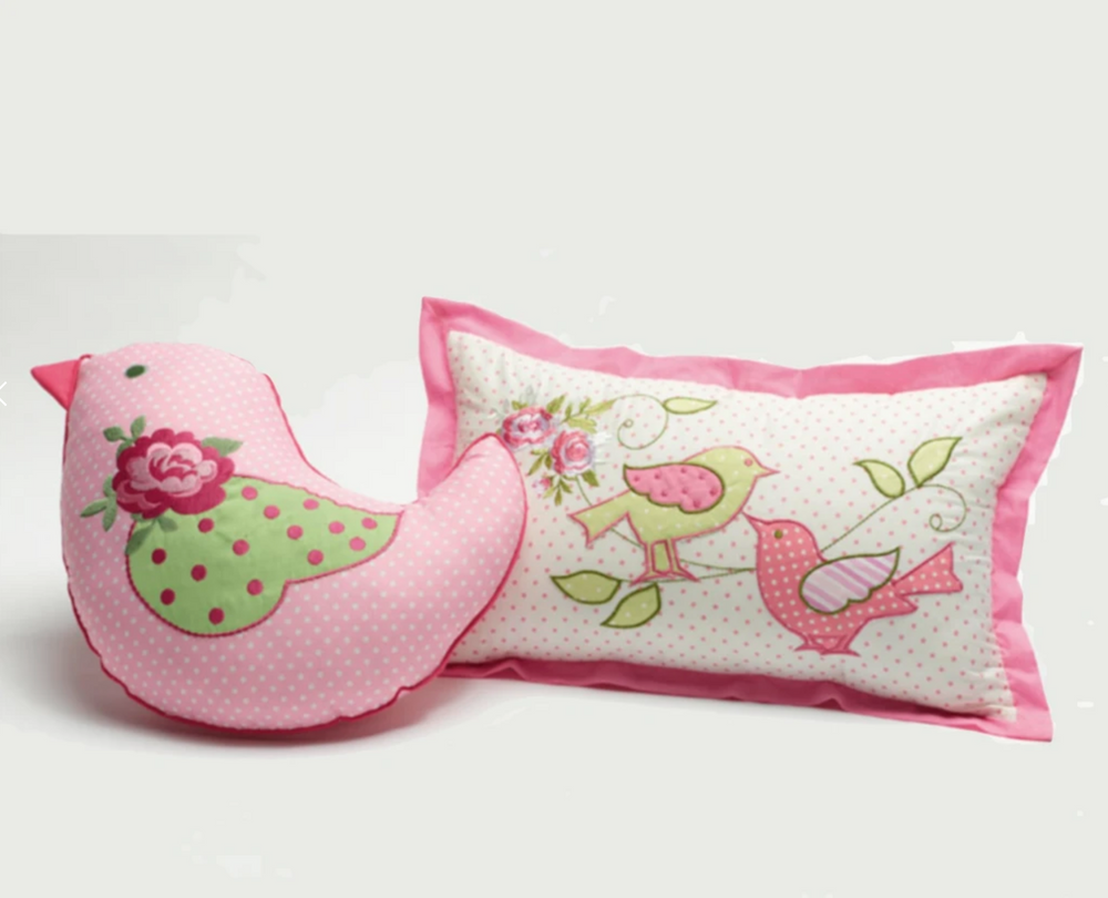 Shabby Chic Jiggle & Giggle Rectangle Apliqued Bird Cushion
