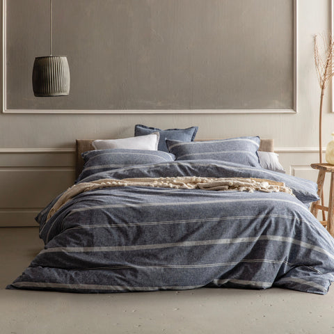 Balmoral Navy Quilt Cover Set in Queen or King Bed