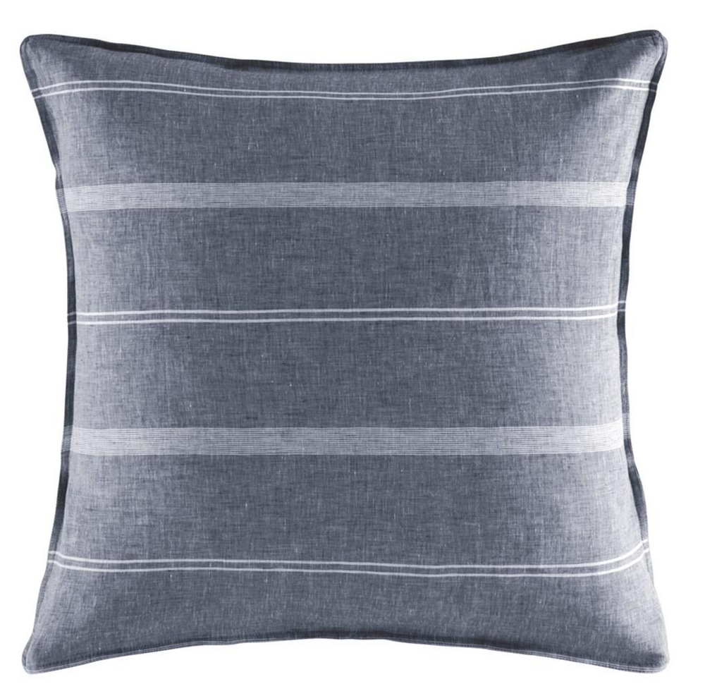 Balmoral Navy Cotton Linen Stripe European Pillow Case