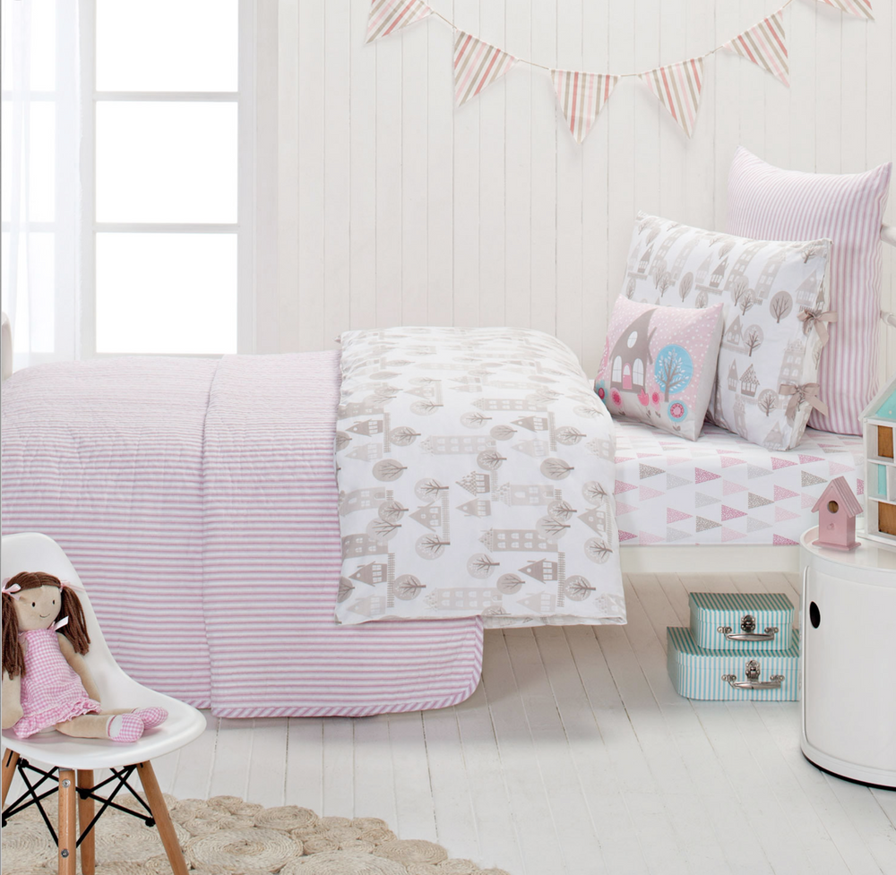 Priya Cotton Girls Quilt Cover Set with Ribbon Bow Tie