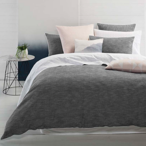 Chloe Charcoal Grey Textured Yarn Dyed Cotton Quilt Cover Set Sale