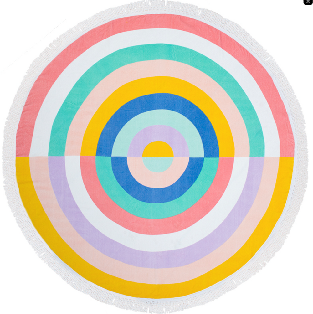 Round Rainbow Fringe Beach Towel