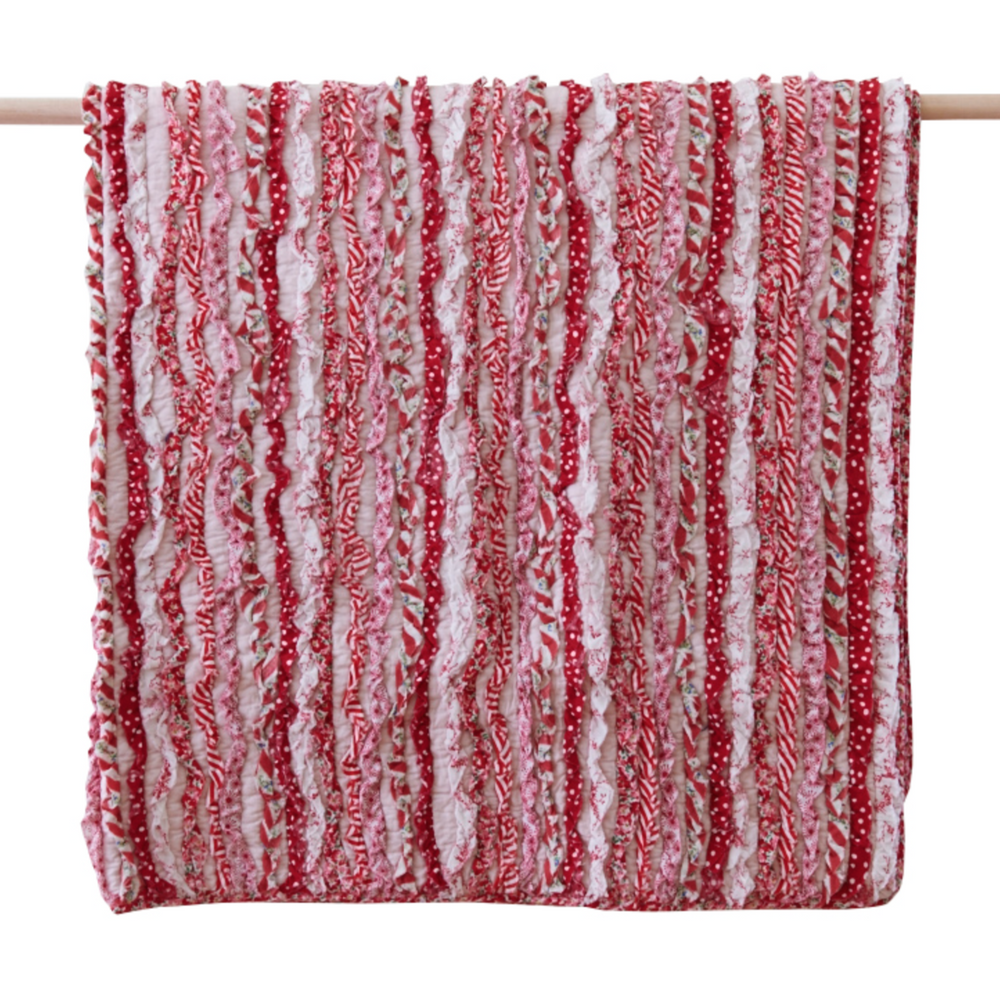 Indie Frill Raspberry Shabby Chic Cotton Ruffle Throw Rug